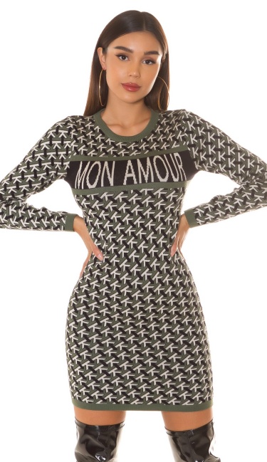 designer look gebreide jurk mon amour khaki